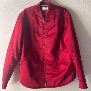 Acne Studios Red Bomber Jacket Full Zip Lightweight Mid-Length Men's Size 50